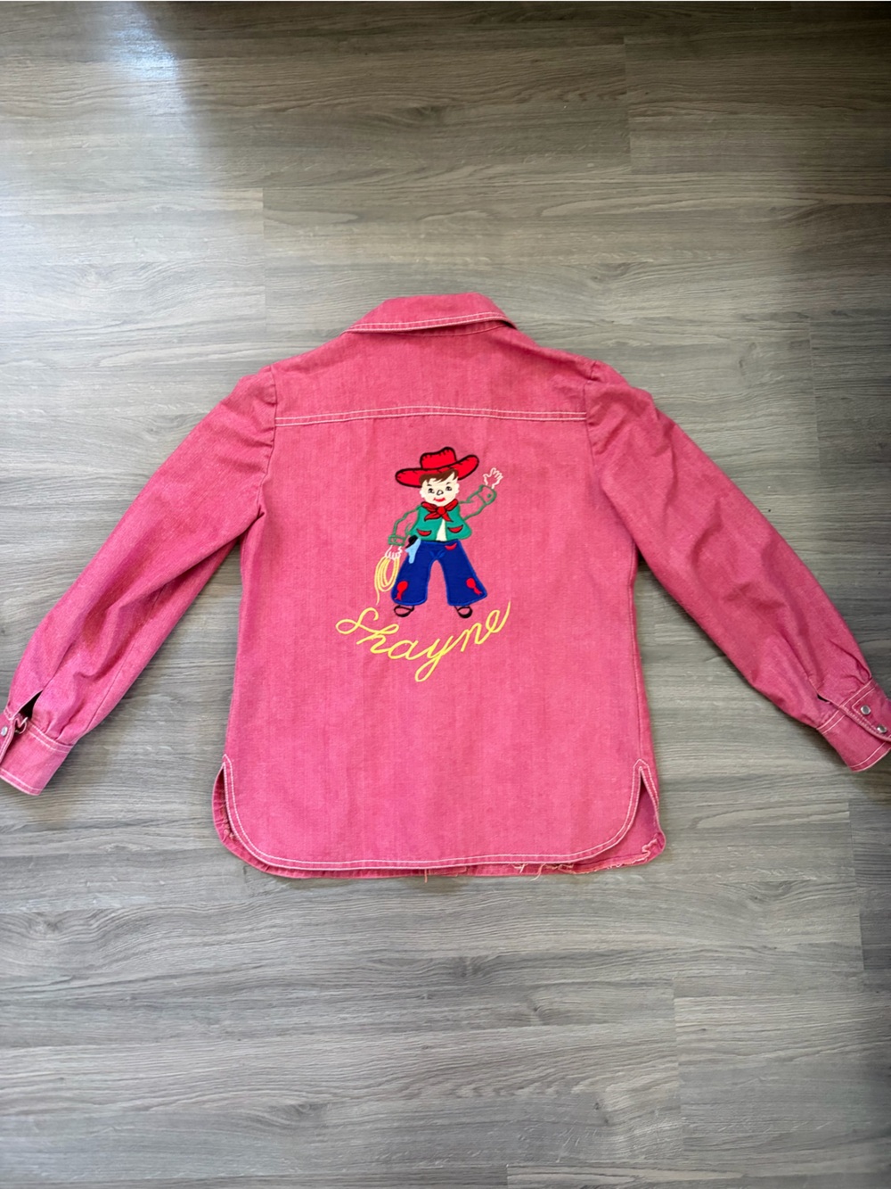 Vintage 1970s Red Denim Western Shirt with Cowboy embroidery